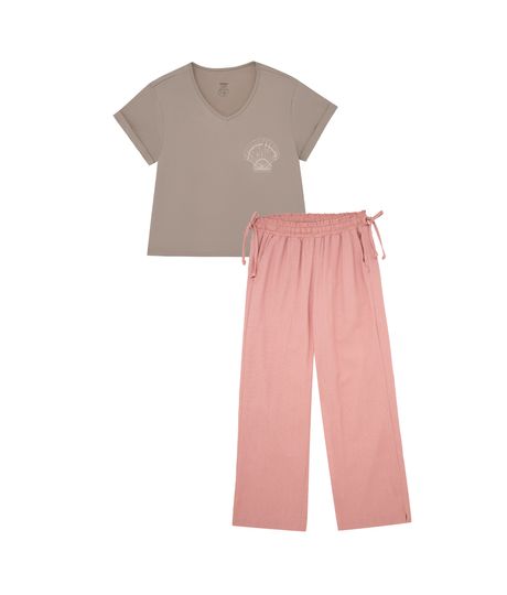 Conjunto-camiseta-manga-corta---pantalon-ancho-con-recogido-en-pretina-para-niña-Ropa-nina-Gris