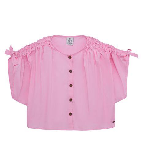Camisa-manga-corta-con-nudo-en-mangas-para-niña-Ropa-nina-Rosado