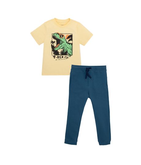 Conjunto-de-camiseta-manga-corta---pantalon-de-sudadera-para-bebe-niño-Ropa-bebe-nino-Amarillo