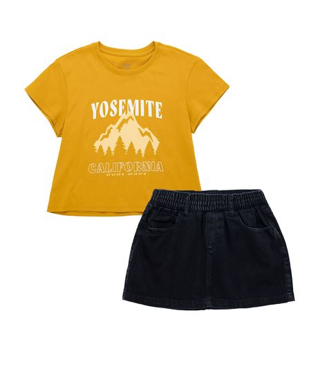 Conjunto-de-camiseta-y-falda-para-niña-Ropa-nina-Amarillo