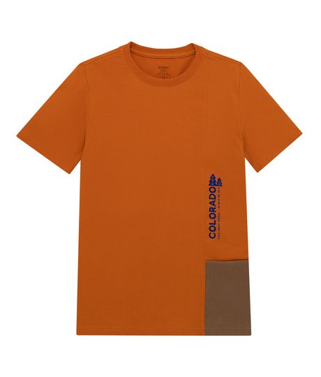 Camiseta-manga-corta-con-bolsillo-para-niño-Ropa-nino-Naranja