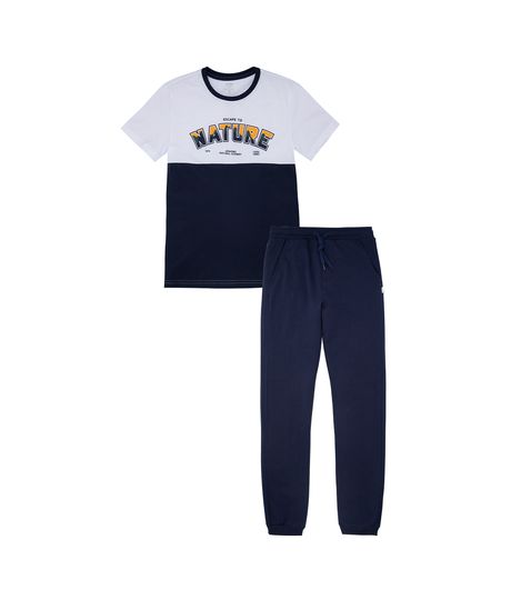Conjunto-de-camiseta-y-pantalon-de-sudadera-para-niños-Ropa-nino-Azul