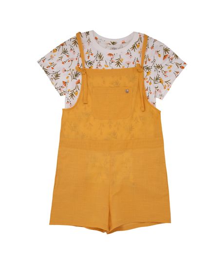 Conjunto-ecologico-de-camiseta-y-enterizo-para-niñas-Ropa-nina-Amarillo