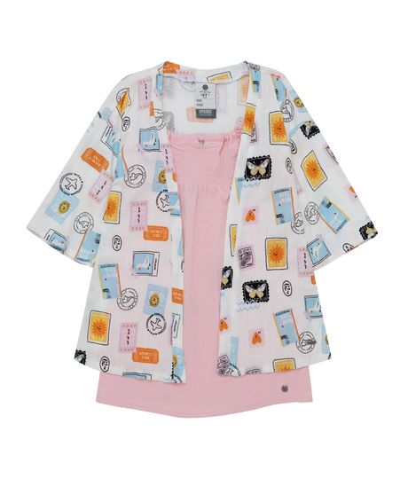 Conjunto-de-vestido-manga-sisa-y-kimono-para-bebe-niña-Ropa-bebe-nina-Rosado
