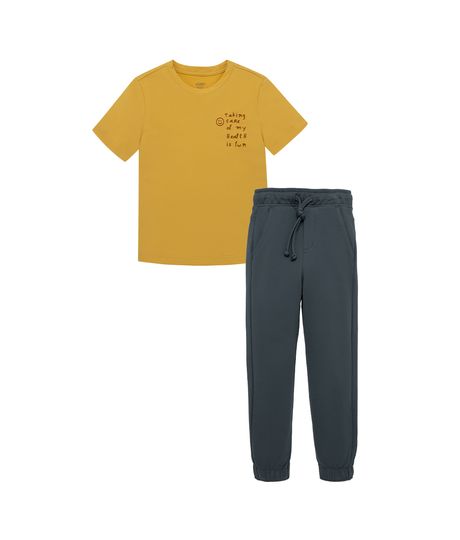 Conjunto-de-camiseta-y-pantalon-de-sudadera-para-bebe-niño-Ropa-bebe-nino-Amarillo