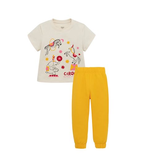 Conjunto-pijama-de-camiseta-manga-corta-pantalon-de-sudadera-para-bebe-niña-Ropa-bebe-nina-Amarillo