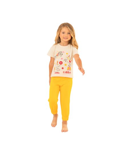 Conjunto-pijama-de-camiseta-manga-corta-pantalon-de-sudadera-para-bebe-niña-Ropa-bebe-nina-Amarillo