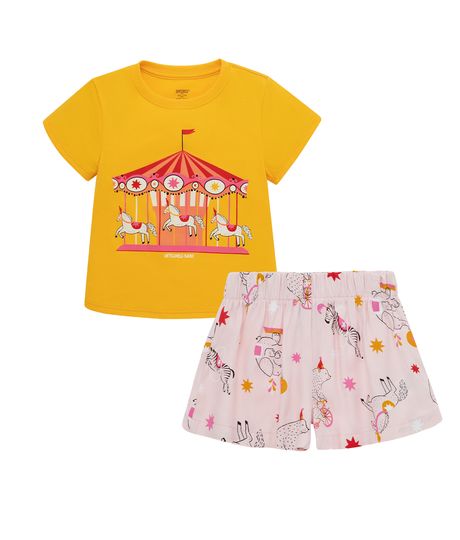 Conjunto-pijama-de-camiseta-manga-corta-short-para-bebe-niña-Ropa-bebe-nina-Amarillo