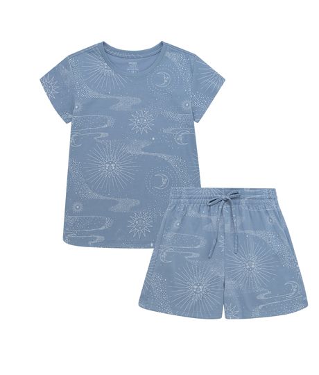 Conjunto-pijama-de-camiseta-manga-corta-short-para-niña-Ropa-nina-Azul