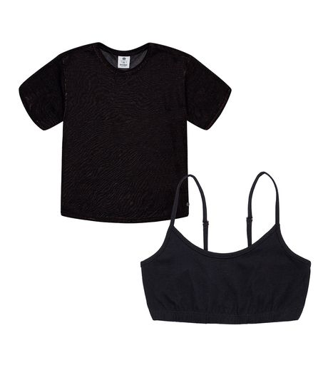 Set-de-camiseta-manga-corta-top-para-niña-Ropa-nina-Negro