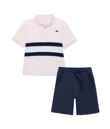 Conjunto-camiseta-tipo-polo---bermuda-para-bebe-niño-Ropa-bebe-nino-Rosado