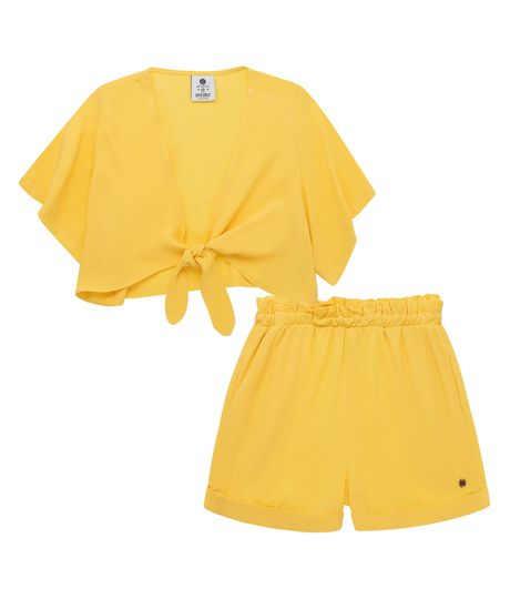 Conjunto-camisa-manga-corta---short-para-niña-Ropa-nina-Amarillo