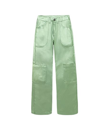 Pantalon-con-bolsillos-laterales-y-tela-brillante-para-niña-Ropa-nina-Verde